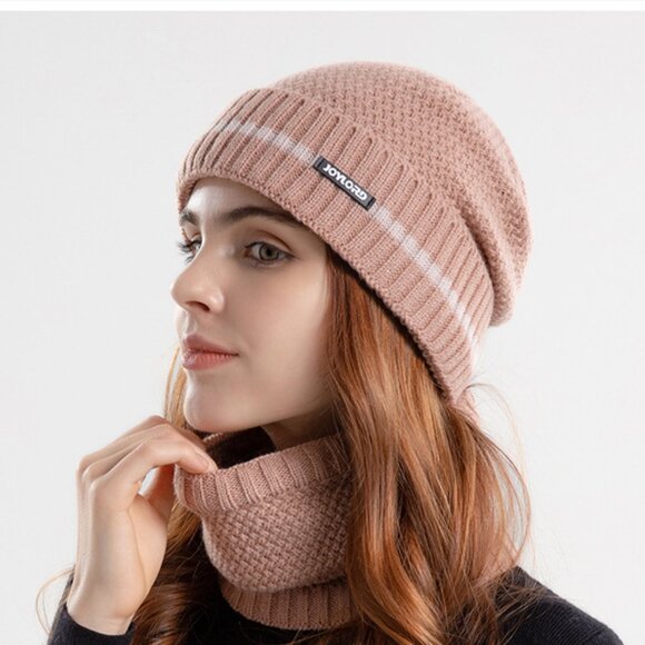 2/$30 Women's Pink Knit Beanie Hat & Scarf Neck Warmer Set Winter Warm Fleece - Picture 5 of 5